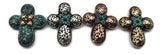 Ornamental 2‑hole slider beads—rounded cross silhouette with scroll embossing and contrasting highlights. Mixed‑metal pack coordinates with brass, copper, or silver findings. Small‑hole channels suit 0.015–0.018" beading wire or braided thread. Lovely focal components for cuffs, chokers, and earring drops. Use as unique spacers in layered designs.