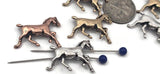 These horse 2‑hole sliders bring motion to your designs. Use one as the bracelet centerpiece or line up two for a dramatic pendant bar. Mixed metals complement denim blues, turquoise, and earthy stones. Great components for cowgirl chic, Yellowstone‑inspired sets, and country music festival jewelry.