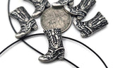 Add a bit of frontier charm with cowboy boot 2‑hole sliders. Designed in antique silver with raised stitching and spur detail, these double‑strand connectors work beautifully as bracelet focal beads or structured spacers. Mix them with turquoise, jasper, or wood heishi beads for rugged country style. Sold in packs of six for easy jewelry making.