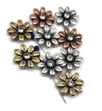 Add uplifting style to your jewelry with these daisy flower slider beads. Finished in antique silver, copper, and brass tones, each bead features inspirational words like Faith, Hope, Love, Pray, and Joy on the petals. A rhinestone center adds sparkle, while dual side holes ensure stability. Perfect for bracelets, chokers, or necklaces, they’re ideal focal beads for artisan or spiritual jewelry.