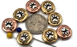 Copper and brass paw print 2‑hole slider beads with raised silver detailing add rustic warmth and sentiment to jewelry designs. Their dual holes make them perfect for balanced double‑strand layouts. Use them as bracelet focals, pendant connectors, or decorative spacers for custom pet and animal‑themed jewelry collections.