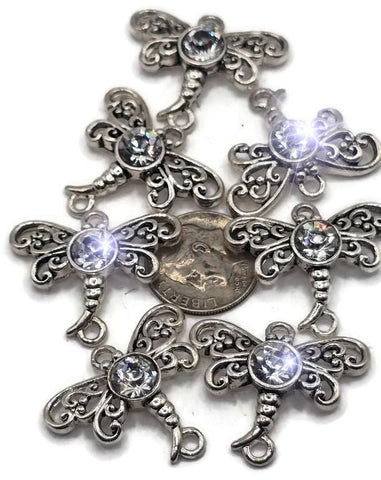 Connector Dragonfly Beads (8 pc) in Silver that are Great for Beading, Bracelet and Necklace Design and Crafting with Rhinestone 232-H8