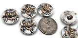 Shimmering silver turtle 2‑hole slider beads with copper accents highlight craftsmanship and ocean beauty. The mirror‑like finish makes them standout components for bracelets, chokers, and anklets. With dual threading holes, they sit flat and balanced, ideal for polished coastal and boho jewelry pieces. Sold as a set of six matching beads.