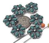 Western flower 2-hole slider beads deliver instant Southwestern personality. The concho-style floral design with turquoise-look cabochons suits leather cuffs, stacked bead bracelets, and woven watch bands. Dual holes thread two strands for a flat, no-spin fit—ideal for hatbands and boot bracelets. Perfect focal beads for western jewelry making, festival accessories, and ranch wedding favors.