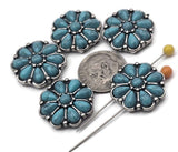 Western flower 2‑hole slider beads with turquoise‑look petals and antique silver frames. Use as focal beads, spacer beads, or metal beads in leather cuffs, loom bracelets, and hatbands. Dual holes keep two strands aligned for flat, stable designs. Ideal findings for Southwestern jewelry making, bolo ties, and chokers. Great for DIY kits and concho‑style projects that need a bold centerpiece.
