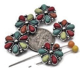 Add bold color with these two-hole slider beads. Each Western flower features red, teal, orange, and lime cabochons in an oxidized silver setting. Parallel holes stabilize leather lace, paracord, or beading wire for no-spin alignment. Great focal beads for bracelets, pendants for necklaces, and hatband sliders. Essential Southwestern beads, metal beads, and DIY jewelry findings.