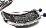 Textured silver bar sliderbeads with turquoise cabochon and cutout negative space. 2‑hole small‑channel design for fine beading wire only. Use as bracelet focal, necklace centerpiece, or wide spacer. Jewelry making supplies, components findings, bulk wholesale metal, artisan focal beads, cheap sliderbeads.