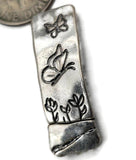 Curved rectangle butterfly sliders—sweet, subtle artwork with oxidized shading. Dual small holes suit thin wire or thread and prevent twisting. Use as statement bars, wide spacers, or connectors in layered necklaces. Ideal beads for spring gifts, memorial jewelry, and nature lovers.