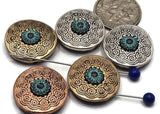 Mandala medallion 2‑hole beads—sculpted detail, oxidized shadows, and a patina flower hub. Small‑channel design keeps strands parallel and prevents twisting. Use as focal beads, structured spacers, or horizontal pendants. Perfect for artisan boho jewelry, giftable DIY kits, and craft‑fair bestsellers.