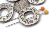 These light antique silver metal slider beads bring a message focal to your designs. Use the round component as a connector between bead‑woven straps, or center it on a bracelet with seed‑bead fillers for balance. Makes easy pendant connectors and earring centers; pair with pearls, Czech glass, or other metallic beads. Essential beading findings for crafters who love 2 hole slider beads, spacers, and meaningful jewelry making supplies.