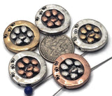 Round paw beads with tiny paw stamps around the rim. 2‑hole sliders for fine wire or thread only. Great for stacking bracelets, friendship gifts, and custom pet name sets. Search‑friendly terms: dog beads, paw print beads, two‑hole slider, pet jewelry supplies, animal lover bracelet focal.