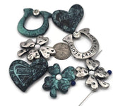 This assortment includes clover 2 hole sliders, an open clover ring, and a turquoise‑washed heart. Perfect for statement bracelet focal designs, coin connector swaps, and pendant bar charms. Combine with pearls, crystal spacers, or wood heishi for boho or rustic styles. Great for St. Patrick’s Day jewelry, friendship gifts, and everyday luck pieces.