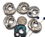 Antique silver Wisdom word beads with star and rhinestone details lend celestial charm to bracelets and chokers. True 2‑hole sliders that align perfectly for neat, professional layouts. Use as bracelet centerpiece, structured spacer, or pendant bar charm. A beautiful focal for boho and yoga jewelry collections centered on intention and mindfulness.