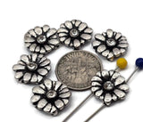 These daisy‑style 2‑hole slider beads feature textured petals radiating around a brilliant rhinestone center. The metallic antique finish ensures a timeless shimmer, and their smooth 2‑hole design keeps double‑strand bracelets neatly aligned. Ideal components for floral, vintage, or boutique‑inspired jewelry collections.