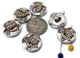These reflective silver 2‑hole slider beads showcase detailed copper turtles for a true mixed‑metal finish. Double channels guarantee even strand alignment in bracelets and chokers. Perfect for designs celebrating the ocean, harmony, and craftsmanship, each six‑piece set blends elegance with natural symbolism. Great for seaside or bohemian jewelry collections.