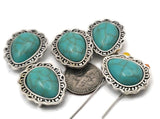 Turquoise teardrop flower-less concho sliders—just classic bezel style. Two holes run side-by-side to keep straps aligned on cuffs, chokers, and hatbands. Use as focal beads for bracelets, large necklace beads, or wide spacer beads in gemstone stacks. Perfect beads for beading and jewelry making when you want instant Southwestern impact.
