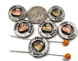 Celebrate creativity and affection with these LOVE heart slider beads—stamped metal focal beads featuring gold and copper hearts, rhinestone accents, and the word LOVE etched in bold relief. Each bead has two parallel holes for easy, stable stringing in bracelets or necklaces. Ideal for romantic jewelry, Valentine’s collections, or thoughtful handmade gifts. Durable, detailed, and full of artisan style for jewelry that sends a message of love.
