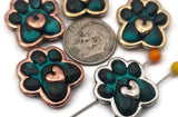 Dog paw 2‑hole slider beads with heart detail—ideal for bracelets, chokers, and hatbands. The double‑hole construction keeps designs flat on leather or bead‑woven strips. Pair with seed beads, crystals, howlite, and tiger eye chips for layered looks. Searchable terms: 2 hole beads, double hole beads, focal beads, pet beads, animal beads, jewelry making beads, beads for beading.