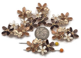 Warm neutrals bouquet—soft gold flowers in ivory, espresso, blush. 2 hole slider beads for multi strand jewelry; use as bracelet connector, spacer slide, pendant slider. Mix with seed beads, GemDuo, Honeycomb, Paisley Duo, CzechMates bars, Tila, Twin, rondelles. Duo beads, double hole, 2 strand components for boho chic, bridal, classic designs.