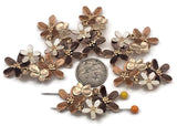 Elegant floral 2‑hole sliders—shiny light gold with enamel petals and tiny beaded centers. Multi strand spacer for bracelets, layered necklaces, memory wire cuffs. Pair with seed beads, SuperDuo, GemDuo, RounDuo, Matubo, pearls, crystals, fire‑polished. Use as duo beads, filler bead, bracelet connector, pendant station. Neutral palette suits capsule collections.