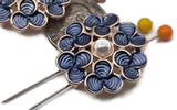 Floral elegance for your designs: bright gold 2 hole slider beads with sculpted petals, enamel in rich blue and pale blue, and a pearl-like center. Two parallel holes and guide loops support balanced stringing and neat bead weaving. Use as connector beads, slide spacers, or statement focals in bracelets, pendants, and earrings. Pair with seed beads to frame the bloom. Lead and nickel compliant metal beads.