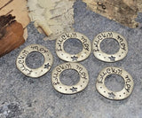 Message jewelry made simple: light antique pewter 2 hole slider beads engraved “Lucky Me” with dotted accents and a star cutout. Use as spacers, connectors, and focals in bracelet stacks, pendant necklaces, and earrings. Combine with seed beads as fillers to organize spacing, or mix with pearls and metallic beads for a modern contrast. Durable metal beads and versatile findings for DIY beading, crafting, and small‑batch wholesale.