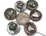 2 Hole Slide Beads (6 pcs) Metal Circle Heart with "Love" for Beading, Jewelry Making into Necklaces or Bracelets 807-M1