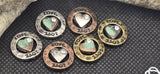 2 Hole Slide Beads (6 pcs) Metal Circle Heart with "Love" for Beading, Jewelry Making into Necklaces or Bracelets 807-M1