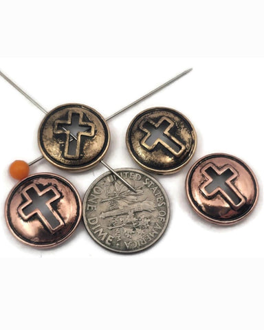 These religious 2 hole slider beads feature a cutout cross design in a round, antique‑style metal setting. Perfect as focal beads for faith‑based bracelets and chokers, the double‑hole construction keeps two strands of leather, cord, or beading wire perfectly aligned. Pair with seed beads, Czech beads, and gemstone chips for a meaningful boho look. Durable jewelry making components and bracelet beads that add a spiritual touch to any beading project.