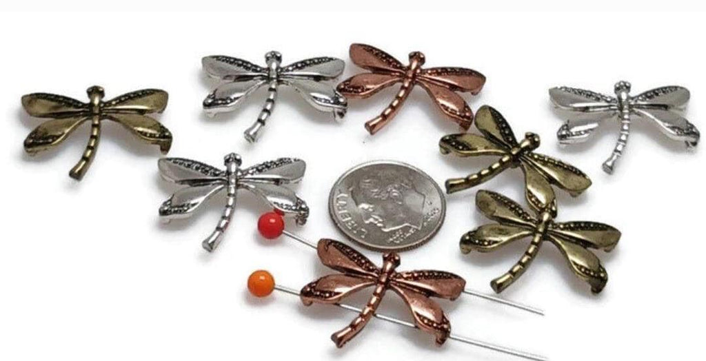 2 Hole Slider Beads (8 pc) Dragonfly Beads Sliderbeads Silver Beads Bracelet Beads Necklace Beads Double Strand Beads 457-M7 FST
