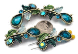 These ornate blue zircon 2‑hole slider beads are perfect focal beads for statement bracelets and chokers. The large teardrop stones with AB coating, rhinestones, and decorative leaf details create visual interest on leather, cord, or beading wire. Use with seed beads, Miyuki Delicas, Czech beads, or heishi for texture. Versatile bracelet beads and jewelry making components for boho, elegant, and artistic beading designs.
