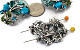 2 Hole Slider Beads -Qty 5 Antique Silver Floral Flower Blue Zircon Metal Findings for Jewelry Making Crafting Necklaces or Bracelets 819-n3