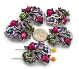 2 Hole Slider Beads -Qty 5 Antique Gold Floral Flower Amethyst Metal Findings for Jewelry Making Crafting Necklaces or Bracelets 821-n3