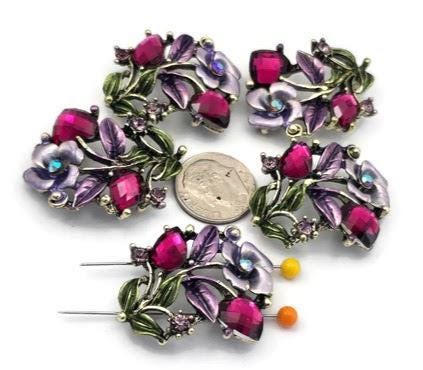 2 Hole Slider Beads -Qty 5 Antique Gold Floral Flower Amethyst Metal Findings for Jewelry Making Crafting Necklaces or Bracelets 821-n3