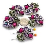 2 Hole Slider Beads -Qty 5 Antique Gold Floral Flower Amethyst Metal Findings for Jewelry Making Crafting Necklaces or Bracelets 821-n3