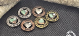 2 Hole Slide Beads (6 pcs) Metal Circle Heart with "Love" for Beading, Jewelry Making into Necklaces or Bracelets 807-M1