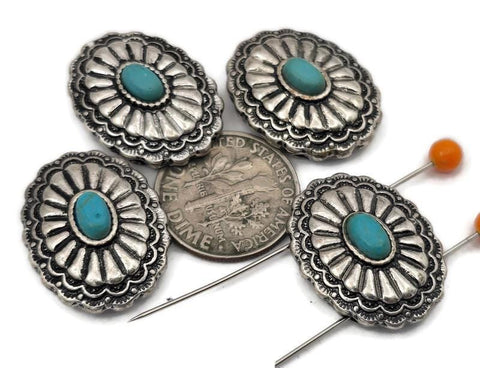 2 Hole Slider Beads (4 pc) Western Style Beads Western Beads Faux Turquoise Beads Antique Silver Beads Sliderbeads Silver Beads 250-H8