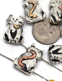 2 Hole Slider Beads (6 pcs) Cat Design for Crafting, Beading or Jewelry Making into Necklaces or Bracelets 658-M18