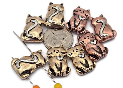 2 Hole Slider Beads (8 pcs) Cat Design for Crafting, Beading or Jewelry Making into Necklaces or Bracelets 657-M15