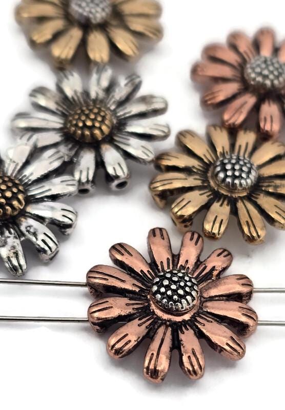 Slider Beads (6 pcs) 2 hole Beads Floral Flower Beads Mixed Metal Spacer Beads Silver Ornate Beads 198-M18