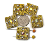 Elevate your designs with these stunning gold filigree focal beads. These 2-hole slider beads feature a radiant clear AB rhinestone center surrounded by sparkling clear crystals. The dual-hole design makes them perfect connectors for two-strand bracelets and necklaces, ensuring a flat, professional drape. Pair them with seed beads, gemstone beads, or pearls to create glamorous, light-catching jewelry. Essential findings for jewelry making and DIY craft projects.