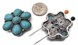 Bold turquoise cluster 2‑hole slider beads bring classic Southwestern style to any jewelry design. Multiple cabochons arranged in a flower pattern create a striking focal on leather cuffs, chokers, and hatbands. Use with seed beads, heishi spacers, Czech glass, or gemstone chips for texture. Excellent focal beads, bracelet beads, and beading components for Western, boho, and artisan jewelry projects.
