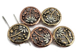 These detailed round floral 2‑hole slider beads are perfect focal beads for bracelet and necklace making. Featuring an embossed flower with branches and an antique finish in copper and brass tones, they add artisan texture to any design. Use as connectors in two‑strand projects to prevent twisting and create a professional drape. Gorgeous with seed beads, crystals, or gemstone strands for boho, vintage, or cottage‑style handmade jewelry.