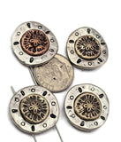 Bring the beauty of the ocean into your jewelry creations with these sand dollar two hole beads. The layered mixed metal design adds rustic texture while the sea life motif makes them perfect for beach themed jewelry. Designed for double strand bracelet designs, these slider beads work beautifully with leather cord, waxed cotton, or wire. Ideal for nautical jewelry, coastal accessories, and ocean inspired designs.