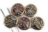 Add vintage style floral charm to your jewelry with these 2‑hole flower slider beads in warm mixed‑metal tones. Each round bead features a raised daisy/flower design with leafy branches and an antiqued finish for beautiful depth. The two-hole connector style keeps strands aligned—perfect for multi‑strand bracelets, cuffs, and necklaces. Pair with seed beads, gemstone beads, or pearls to create elegant handmade jewelry, beading projects, and DIY crafts.
