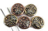 Add rustic elegance to your jewelry with these antiqued floral connector beads. Designed as 2‑hole slider beads, they keep two strands aligned for professional multi‑strand bracelets and necklaces. Each round bead features a raised flower and branch pattern in warm copper and brass tones—perfect as a focal or spacer. Style with seed beads, gemstone beads, or crystal accents for boho, cottagecore, and vintage-inspired beading and crafting projects.