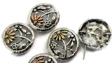 These beautiful 2‑hole flower connector beads bring a garden‑inspired focal to your jewelry. Each round bead has a silver‑tone frame with an airy floral branch design and subtle mixed‑metal petals (gold and copper tones). Use as slider beads to join two strands in bracelets, cuffs, and layered necklaces—no twisting, just a clean drape. Looks gorgeous with seed bead weaving, crystals, or gemstone strands for artisan handmade pieces.