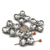 2 Hole Slider Beads Qty 4 Clear Rhinestone Flower Cross Platinum Silver Focal Spacer Jewelry Making Beading Bracelets Necklaces 862 N7