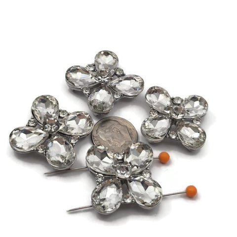 2 Hole Slider Beads Qty 4 Clear Rhinestone Flower Cross Platinum Silver Focal Spacer Jewelry Making Beading Bracelets Necklaces 862 N7