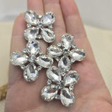 2 Hole Slider Beads Qty 4 Clear Rhinestone Flower Cross Platinum Silver Focal Spacer Jewelry Making Beading Bracelets Necklaces 862 N7